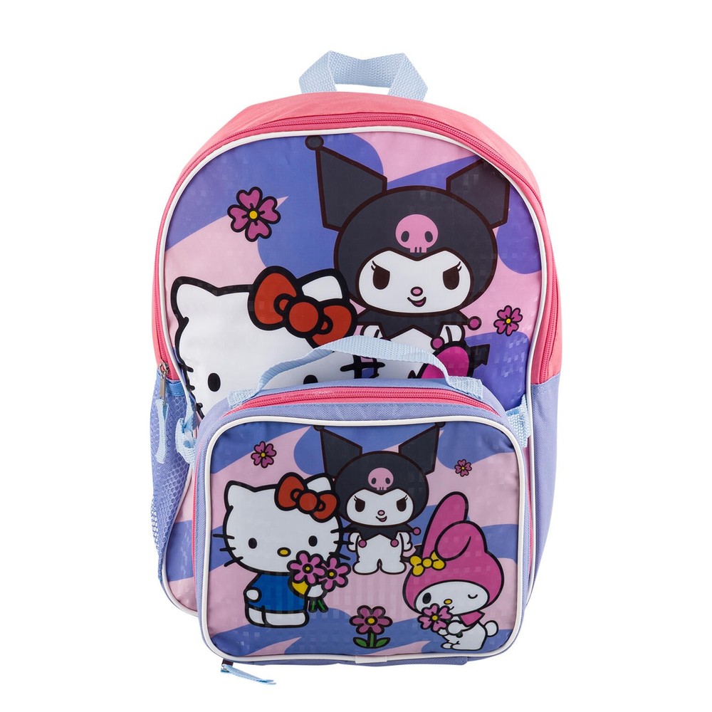 Hello Kitty & Friends Large 16 Inch Backpack with Lunch Bag - Kuromi Melody Design for Girls