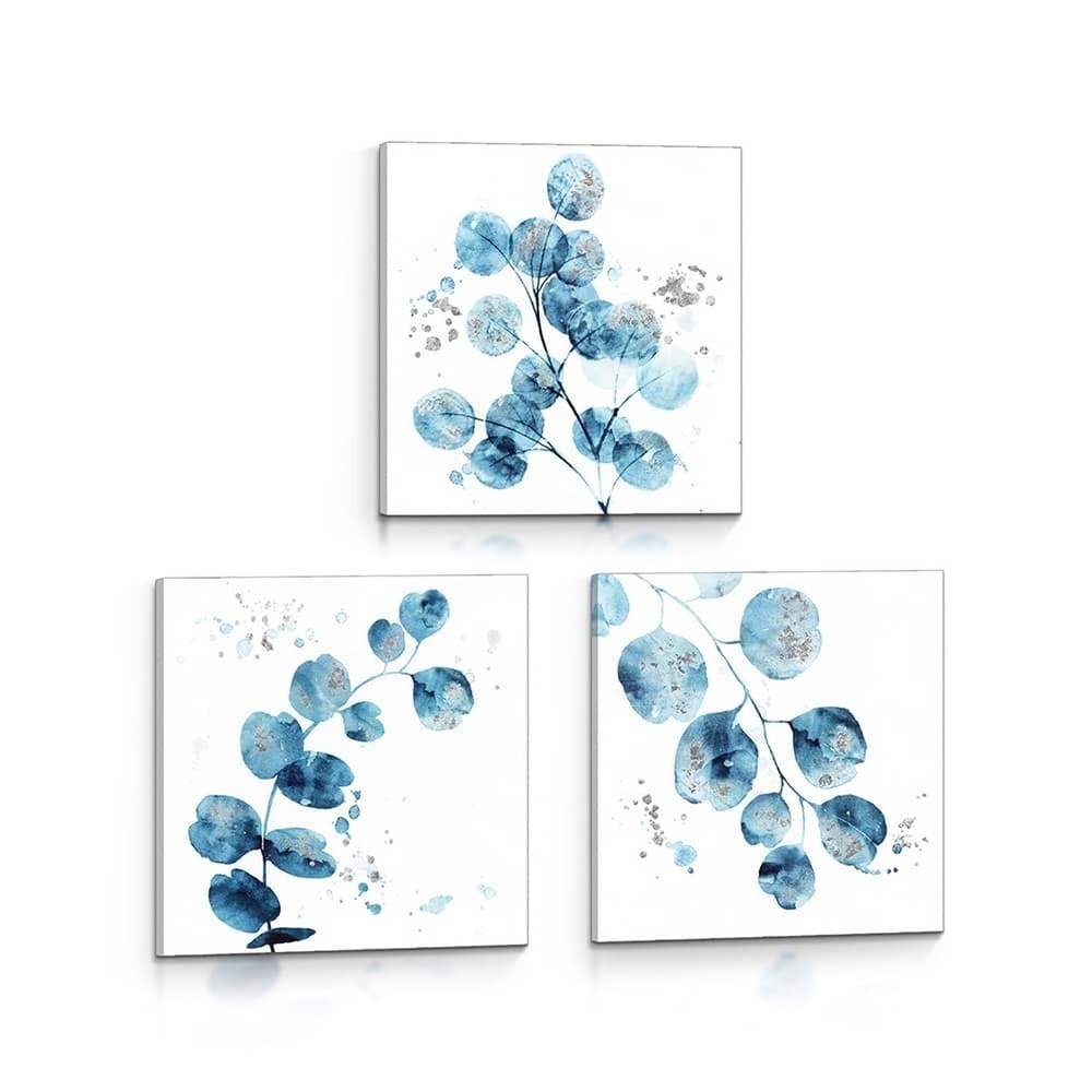 Leaf Plant Canvas Wall Art: Watercolor Botanical Picture Blue Eucalyptus Leav...