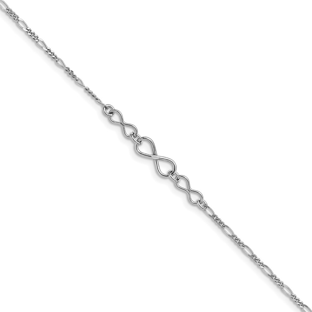 925 Sterling Silver Rhodium Plated Infinity Anklet 9 Inch with 1 Inch Extender 3.13 Grams