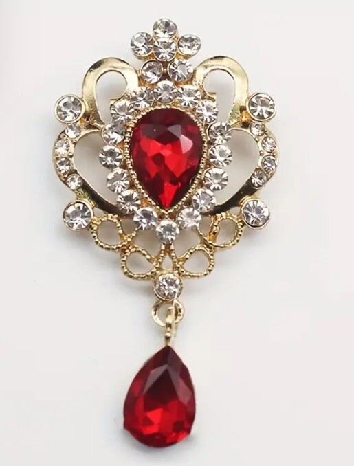 Vintage-Inspired Brooch with Detachable Red Rhinestone Alloy Fashion Pin Label