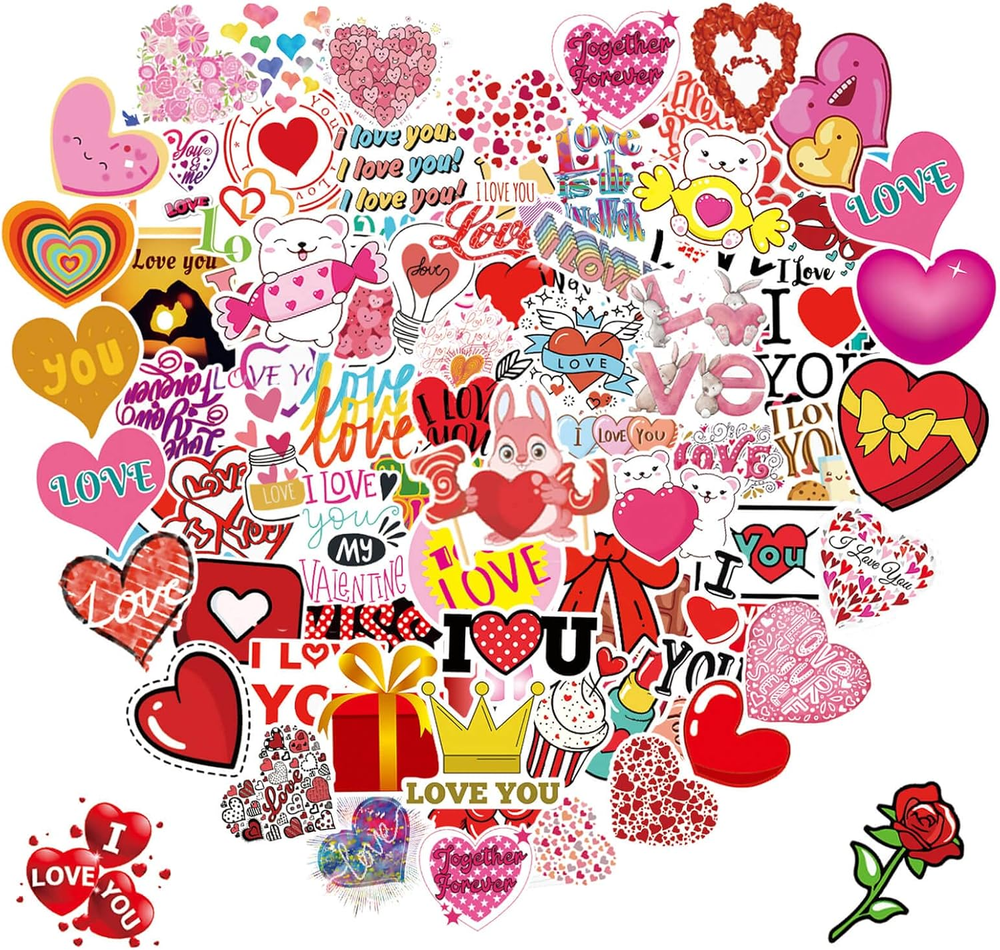 100PCS Waterproof Valentine's Day Vinyl Stickers for Gifts and Decor
