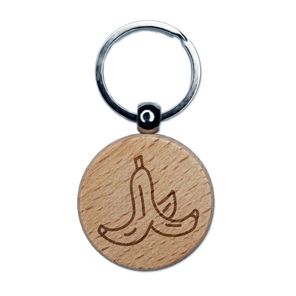 Slippery Banana Peel Engraved Wood Round Keychain Tag Charm