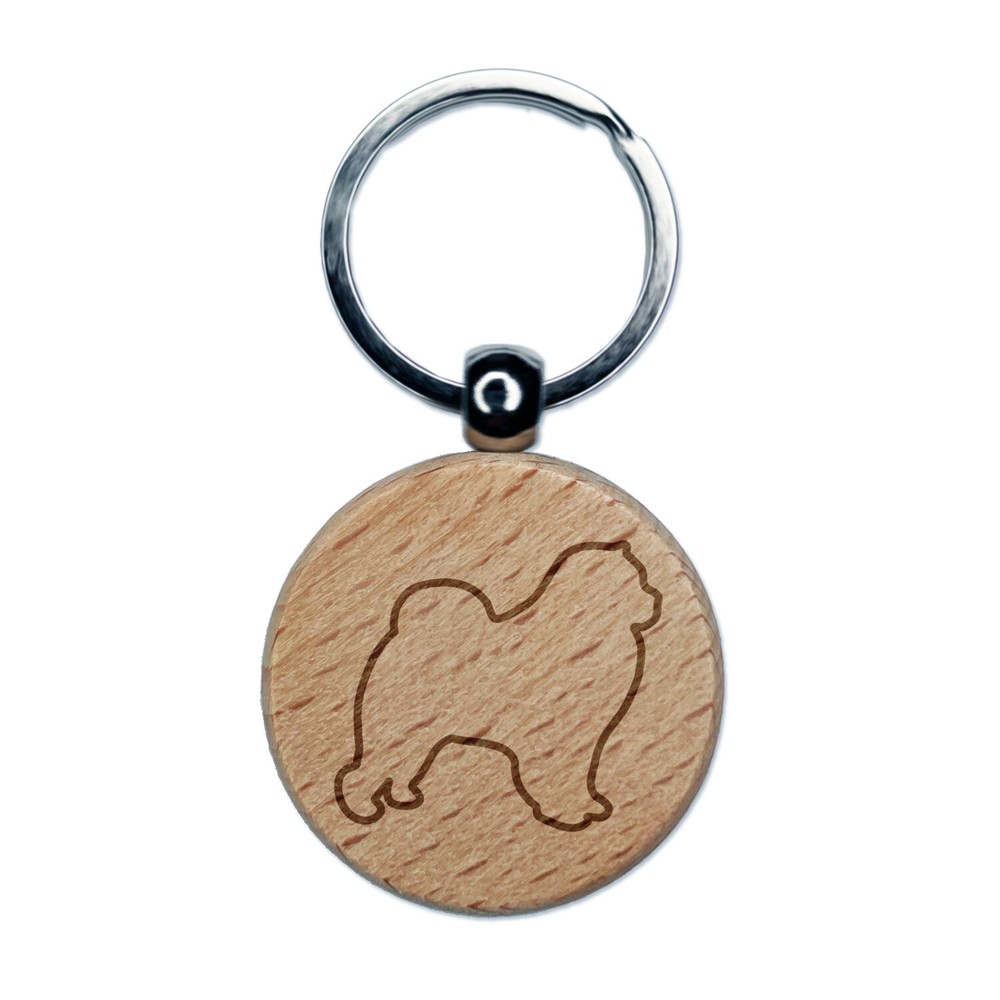 Chow Chow dog breed engraved wooden round keychain charm  