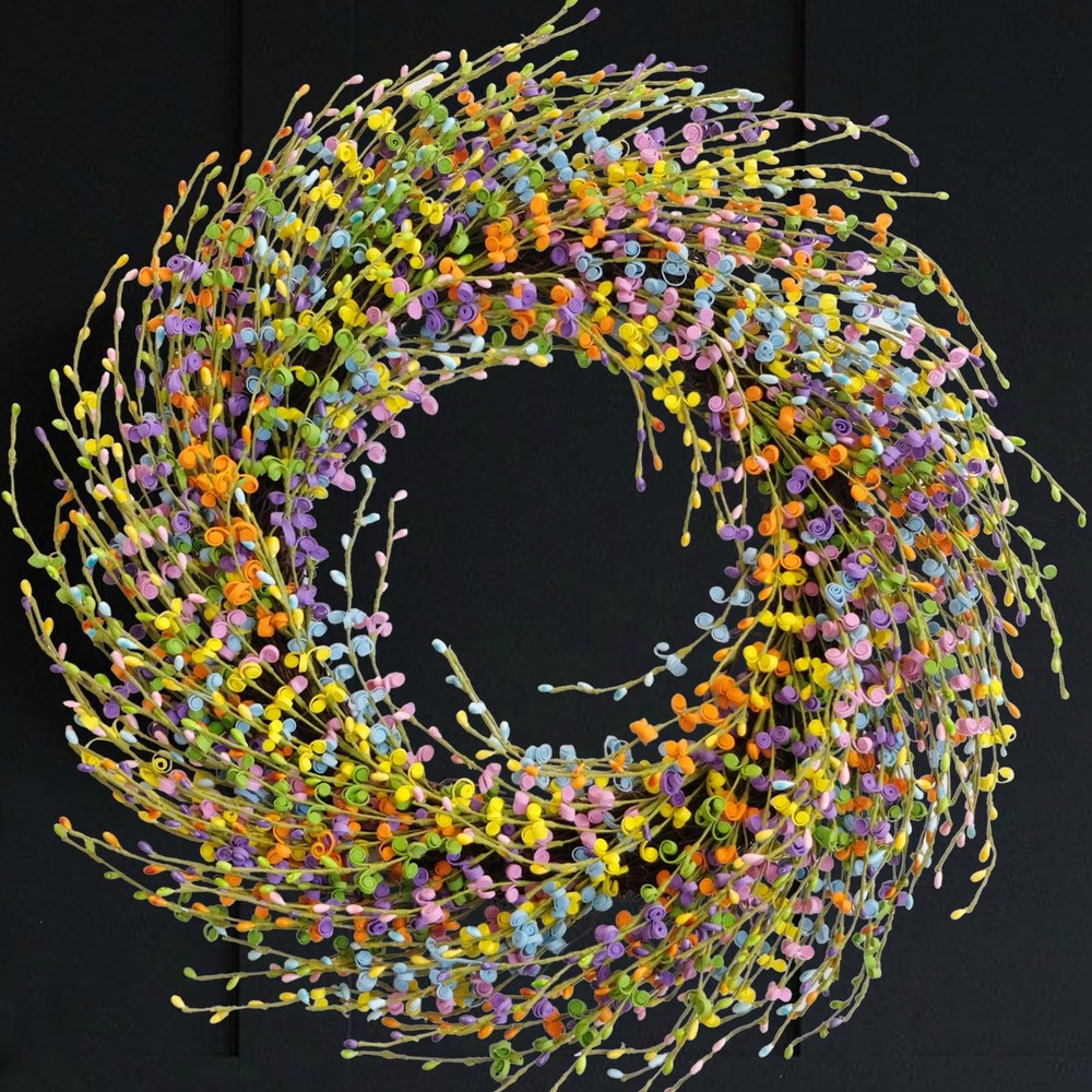 22-Inch Soft Touch Colorful Spring Summer Wreath for Front Door Decor