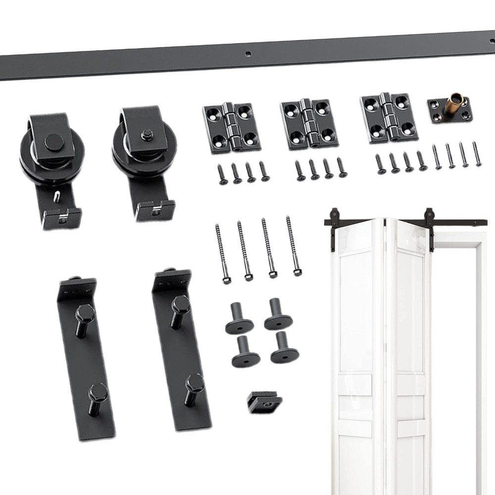 46in Sliding Barn Door Hardware Kit Modern Closet Hang Style Track Rail Black US