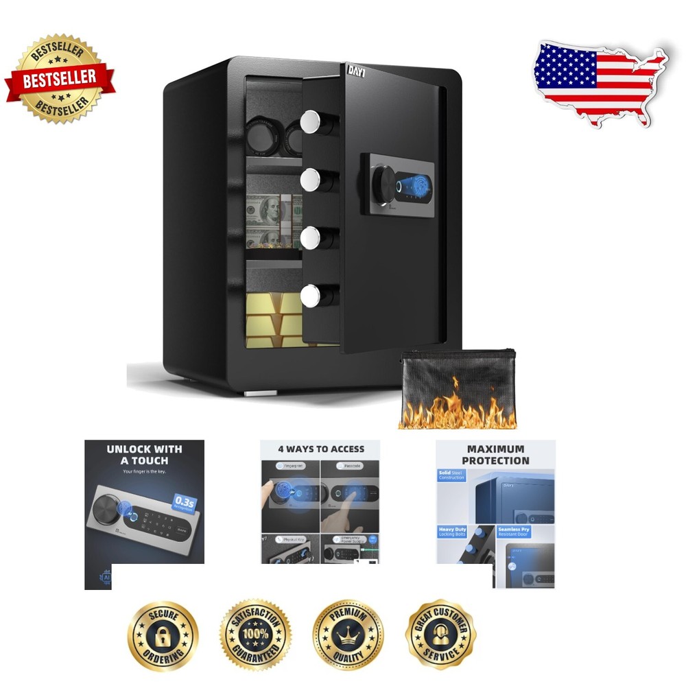 Biometric Fingerprint Safe Box with Digital Keypad - 2 Cu Ft Capacity-image