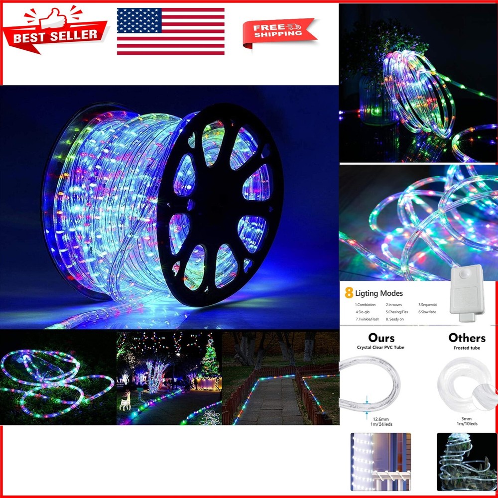 100ft LED Rope Lights - Waterproof Multicolor for Outdoor & Indoor Decoration