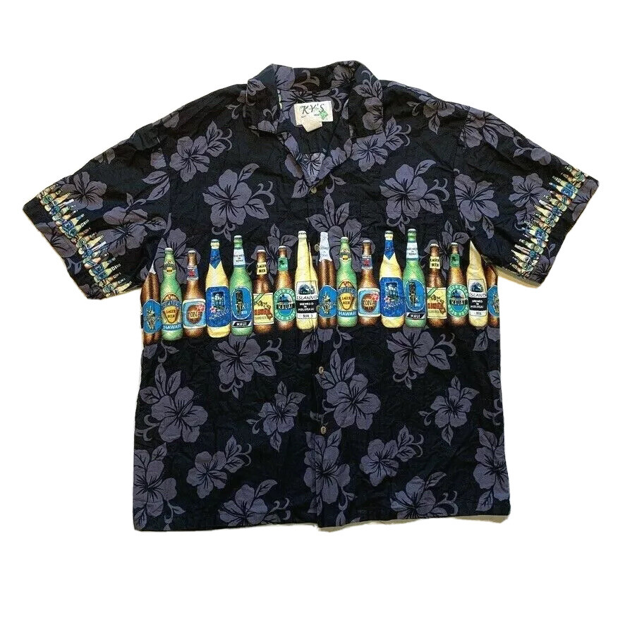 KY'S Hawaiian Shirt Mens XL Tropical Button Up Floral Beer Beach USA Made NEW