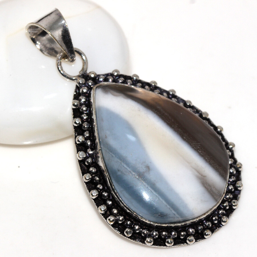925 Silver Plated Owhyee Blue Opal Ethnic Pendant Handmade Jewelry Size 2