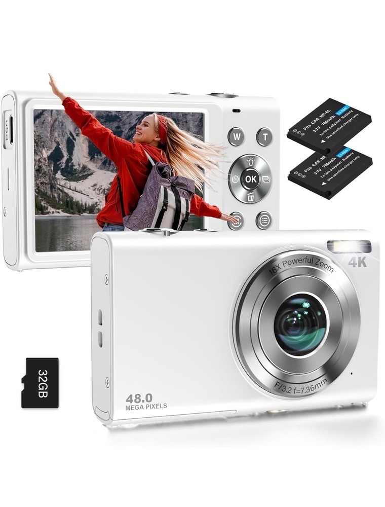 Digital Camera, Autofocus UHD 4K Vlogging Camera with 32GB Card, 48MP 16X