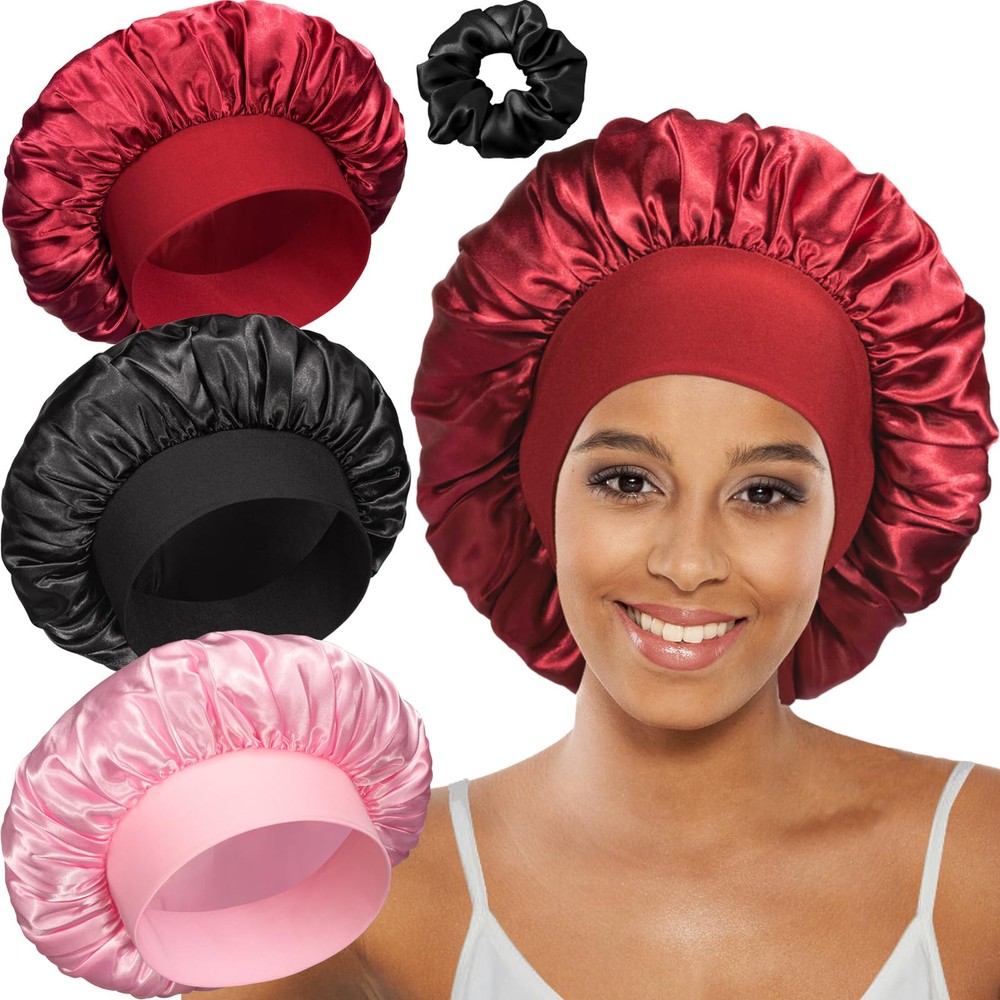 3PCS Silk Satin Bonnet for Sleeping,Hair Bonnets for Black Women Men Braids C...