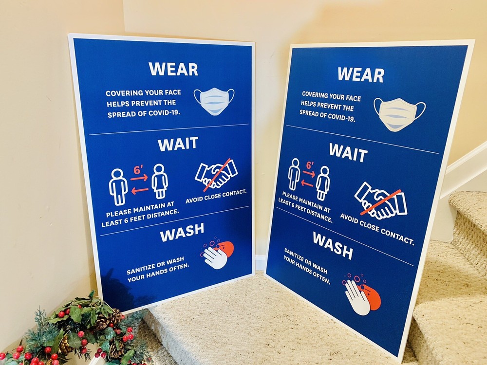 COVID-19 Office Wall Sign Signage Poster Board ‘Wear Wait Wash’ 35”x23”- NEW!
