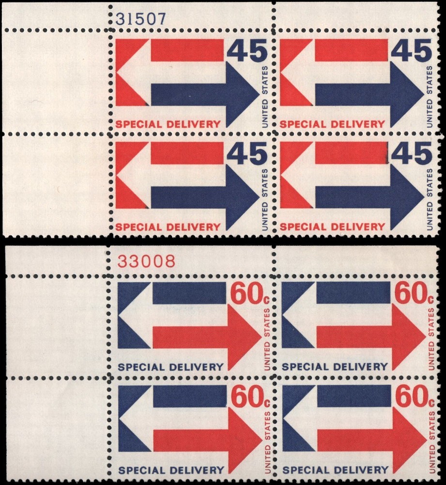 US #E22-E23 MNH plate blocks of 4