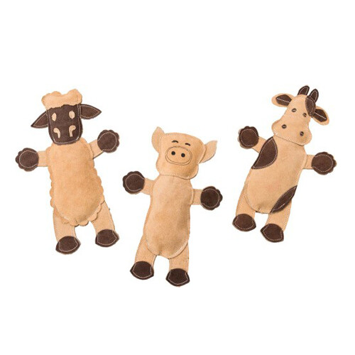 Dura-Fused Leather Barnyard Dog Toy Assorted Brown; Tan