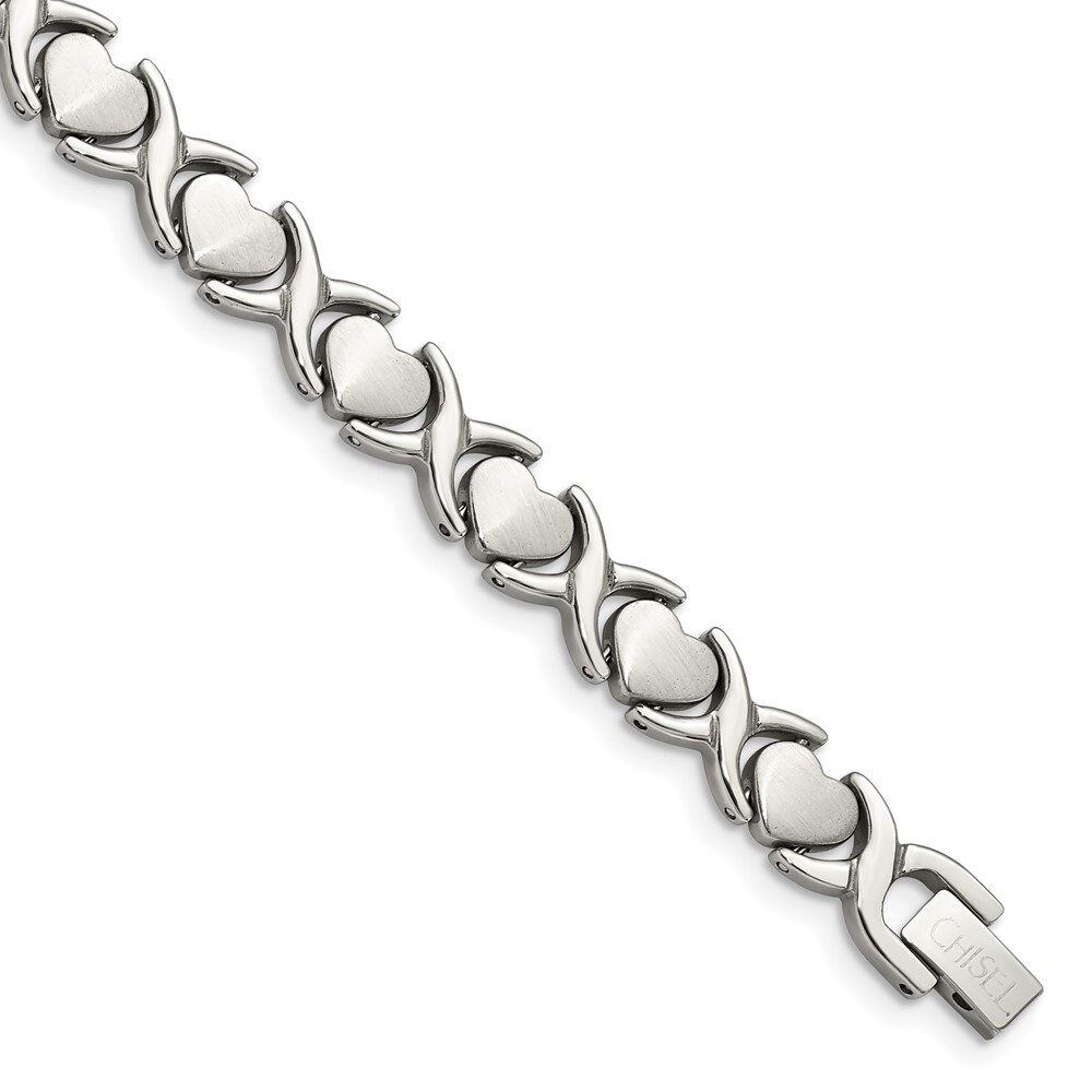 Stainless Steel Brushed Polished Stampato Bracelet for Women 8 Inch 23.69g