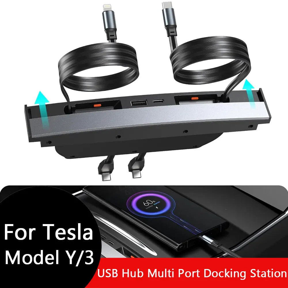 Tesla Model 3/Y Retractable USB Hub Multi-Port Accessory