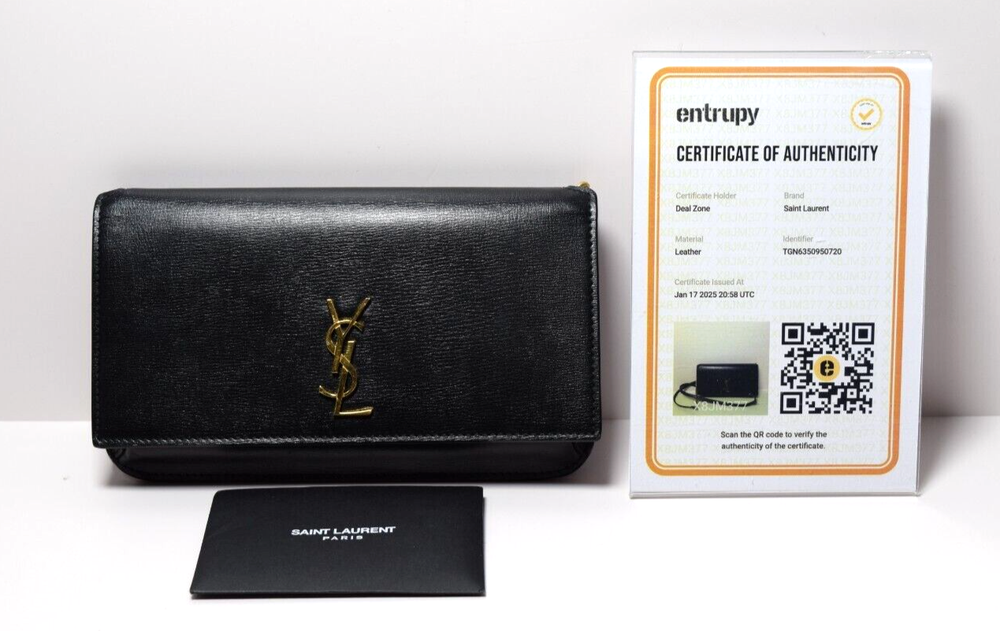 Saint Laurent Black Leather Monogram Phone Holder Shoulder Bag