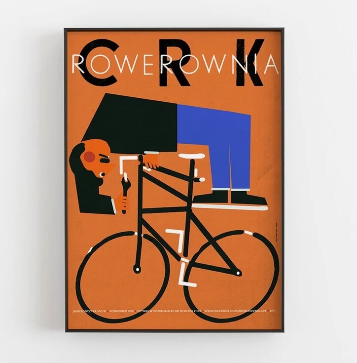 Vintage CRK ROWEROWNIA bike repair DIY poster Polish illustration print