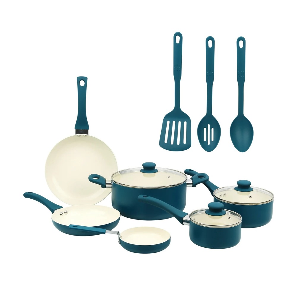 Mainstays 12-Piece Ceramic Nonstick Blue Aluminum Cookware Set