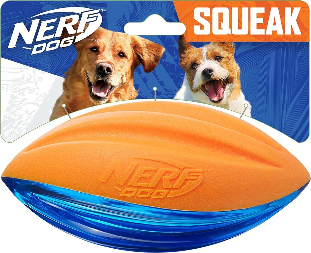 Nerf Dog Rubber Football 6 in Squeak Football-Blue/Orange, Blue, Orange