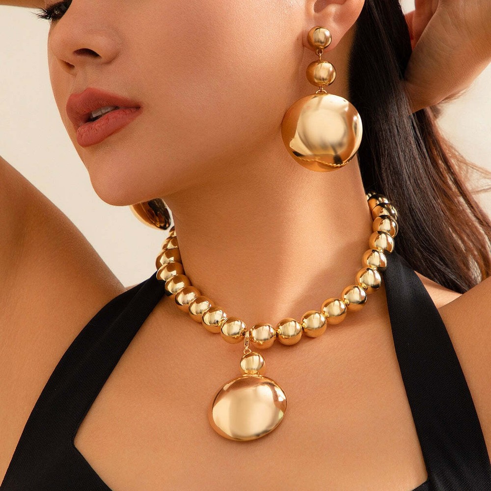 Detachable Semicircle Exaggerated Pendant Necklace Elegant Design