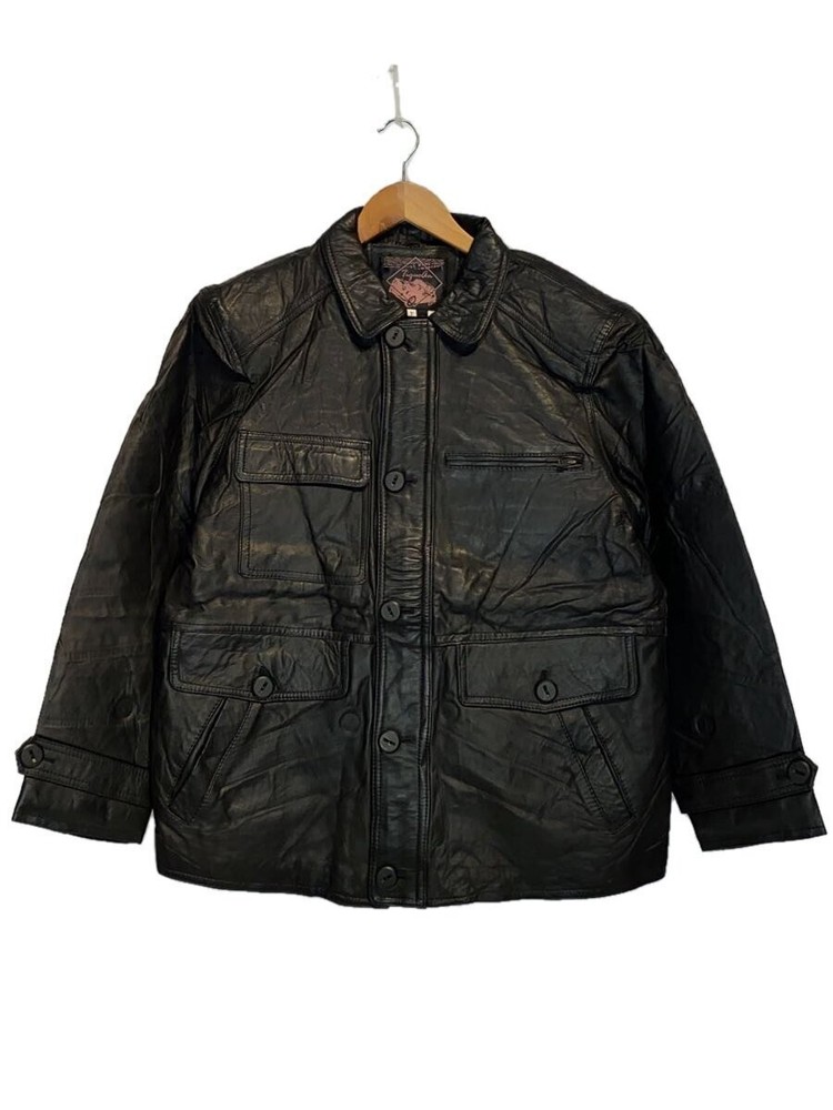 Men's Black Leather Blouson Jacket Free Size AN1266