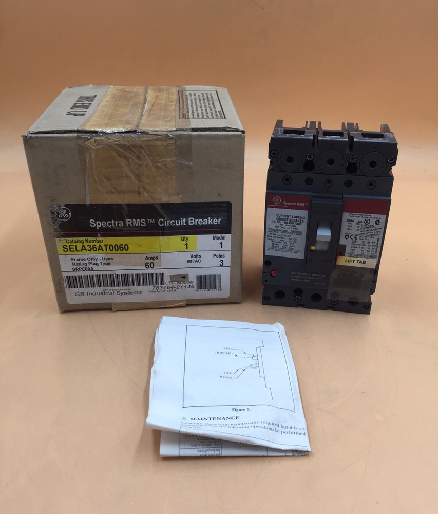 HOUSTON STOCK NEW GE SELA36AT0060 SPECTRA 60 AMP 600V FREE 2 DAY AIR BUY NOW-image