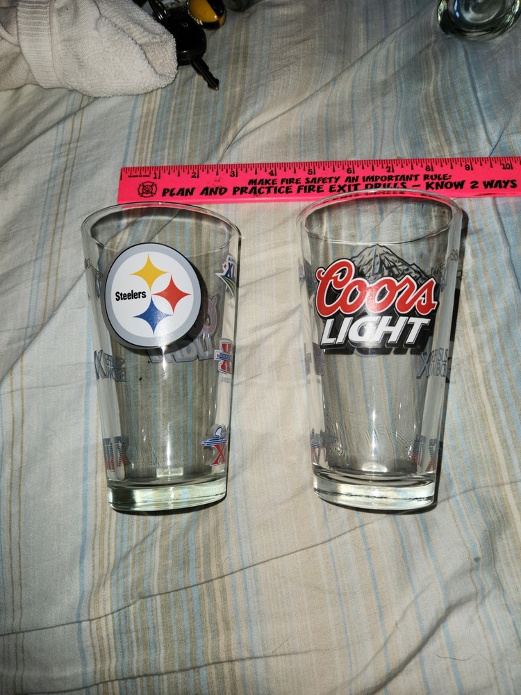 2x Coors Light 6 Super Bowl Champions Pittsburgh Steelers Beer Pint Glass