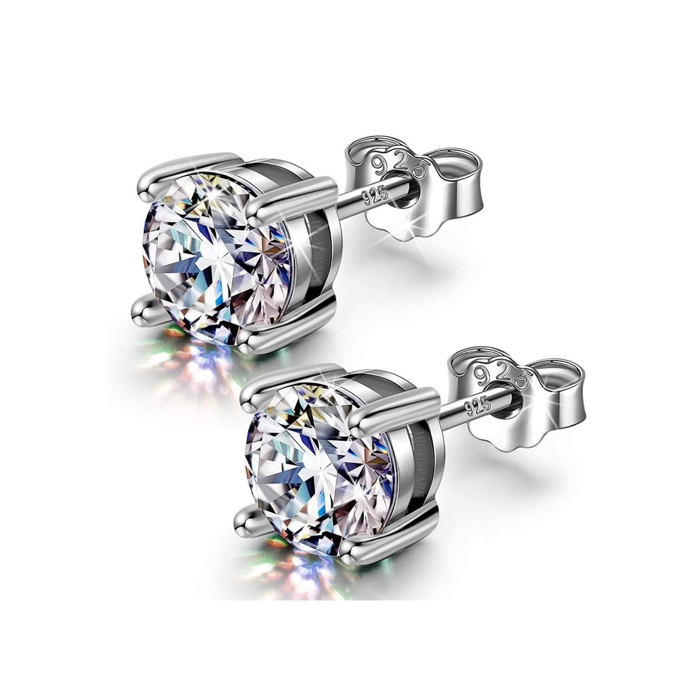 925 Sterling Silver Moissanite Solitaire Stud Earrings for Women