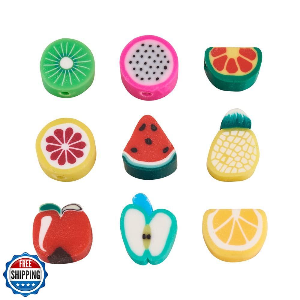 50PCS Handmade Polymer Clay Fruit Beads in Assorted Colors for Jewelry Making