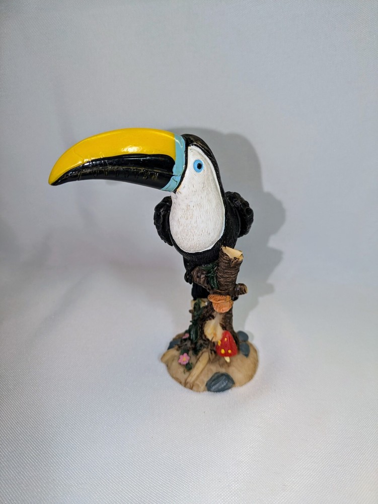 Toucan Black Yellow & Blue Bird Lifelike Figurine  Garden Terrarium Decor
