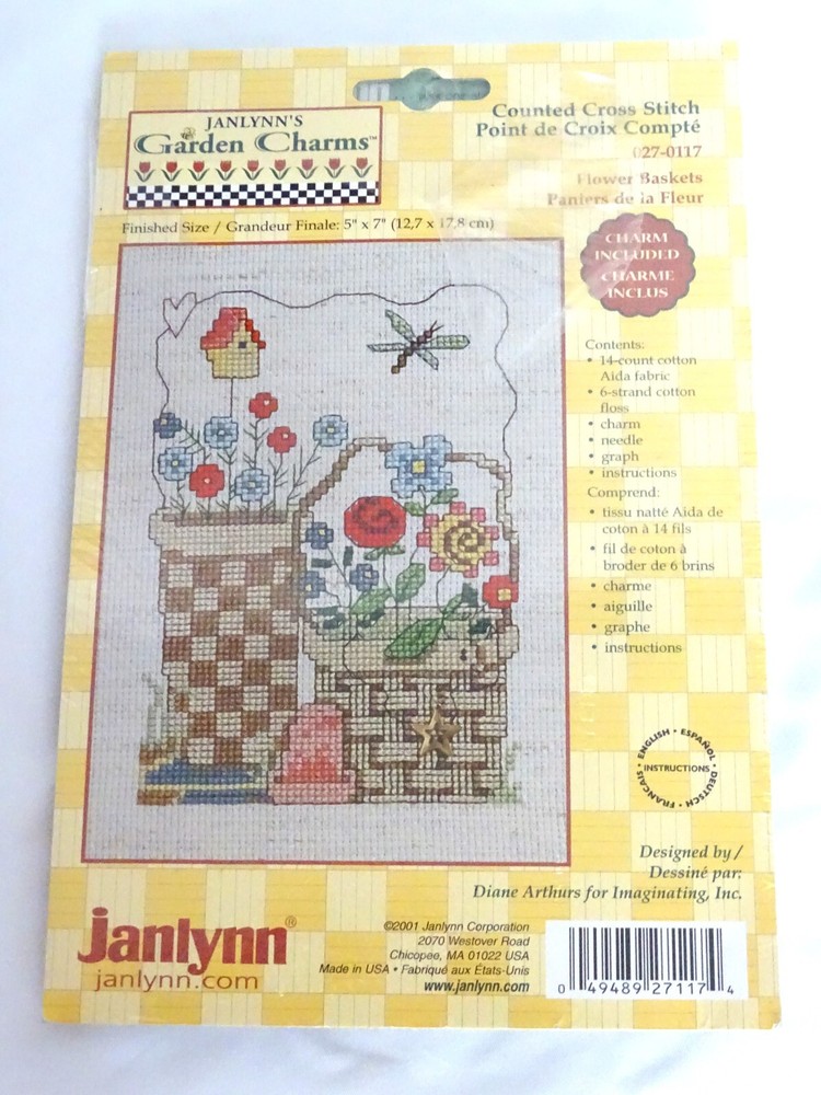 Janlynn's Garden Charms Cross Stitch Kit #027-0117 Flowers Birdhouse NIP Vintage