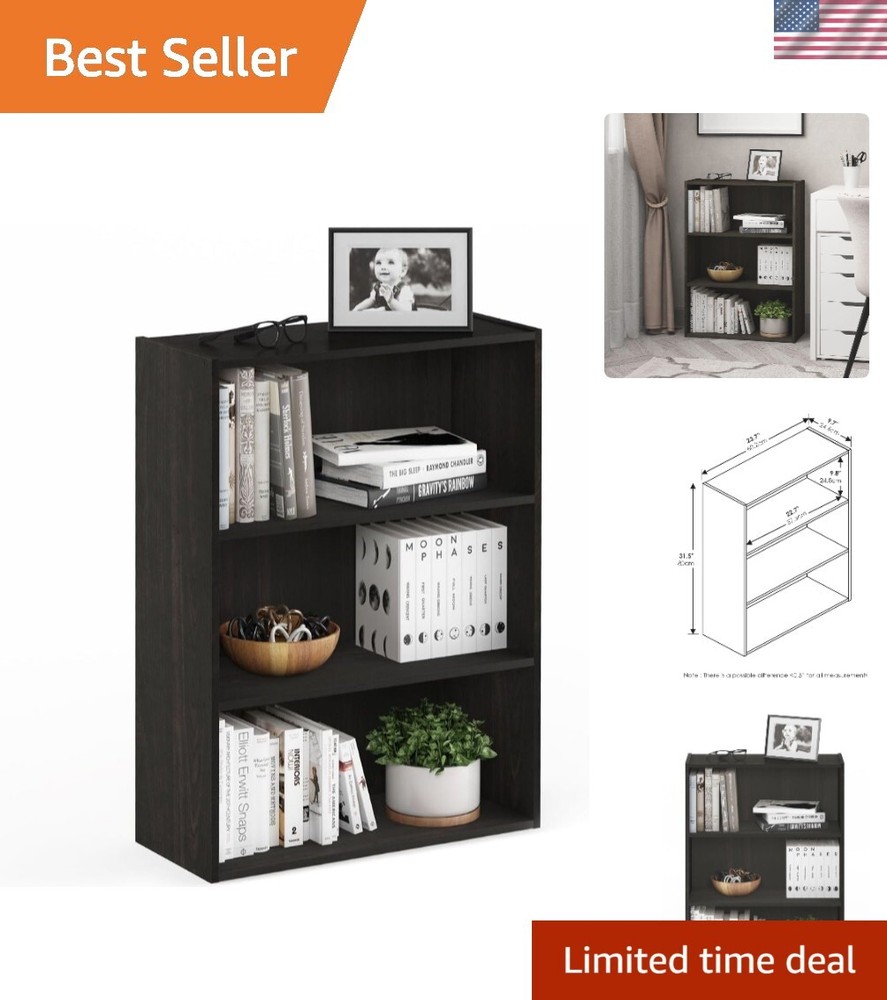 Pasir 3-Tier Open Shelf Bookcase, Blackwood