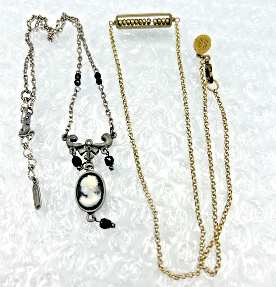 Signed Necklaces Ben Amun Silver Black Cameo Larissa Loden Brass Abacus Pendant