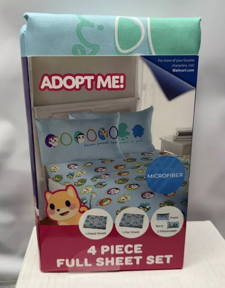 ADOPT ME 4 Piece Full Size Sheet Set Microfiber Animal Top Bottom 2 Pillowcases