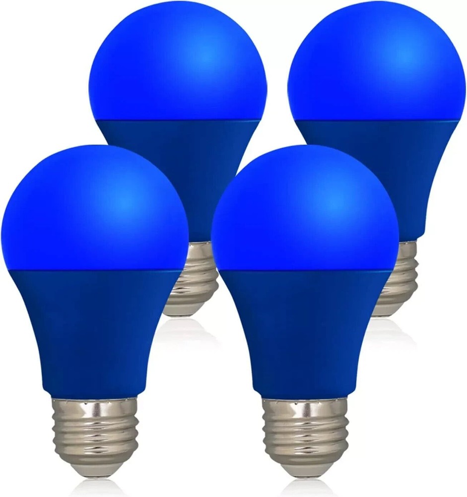 LED Blue Light Bulb A19 E26 Base 9W for Porch Party Holiday 4 Pack