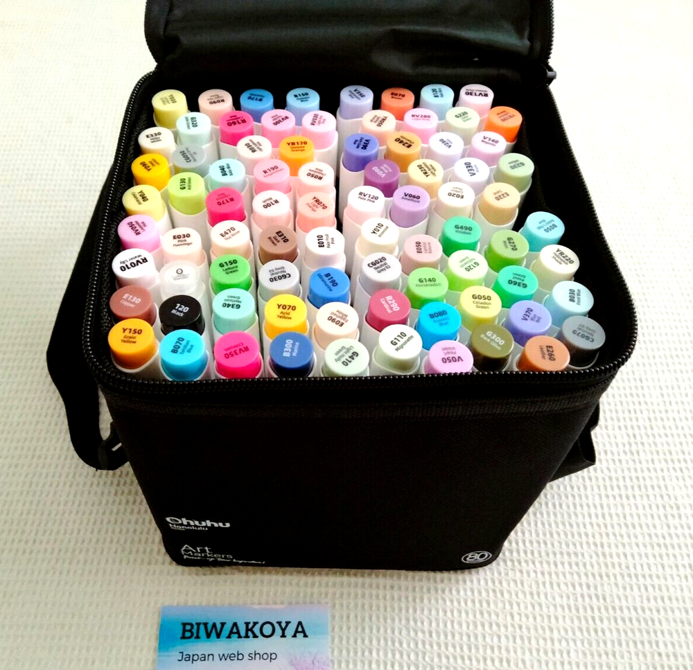 Ohuhu Illustration Marker Pen Brush Type 80 colors with Chisel Tip & Blender Pen