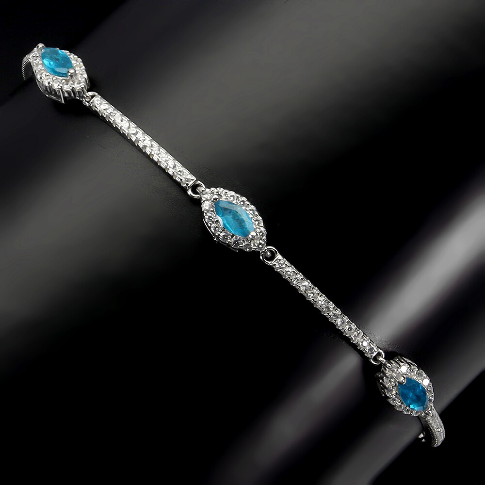 925 Sterling Silver Bracelet Marquise Apatite Christmas Gemstone Jewelry 7in