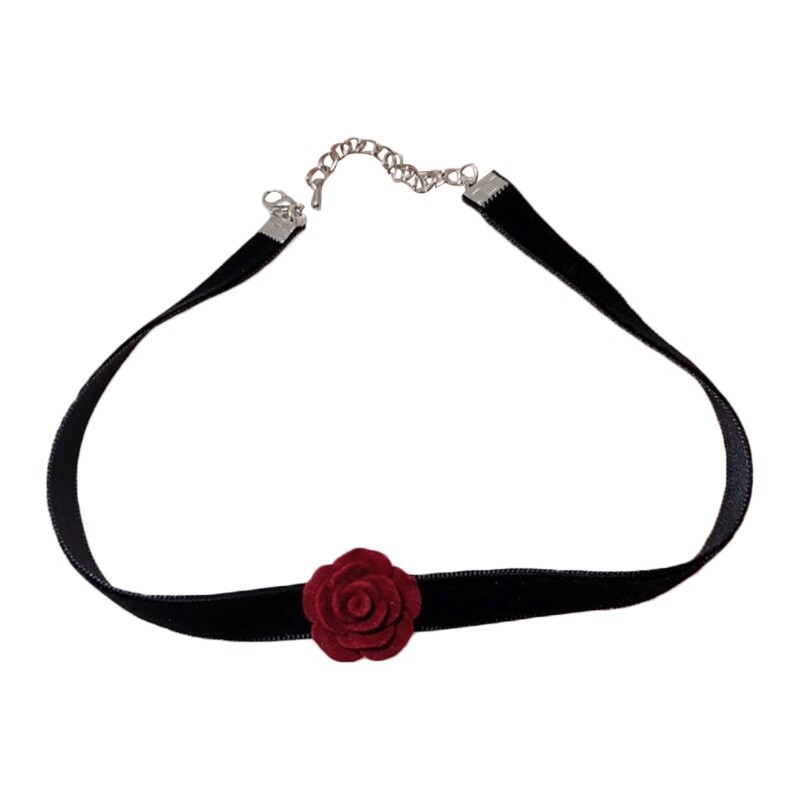 Black Choker Camellia-Necklace Flower Lace-up Necklace For Women Girl Boho