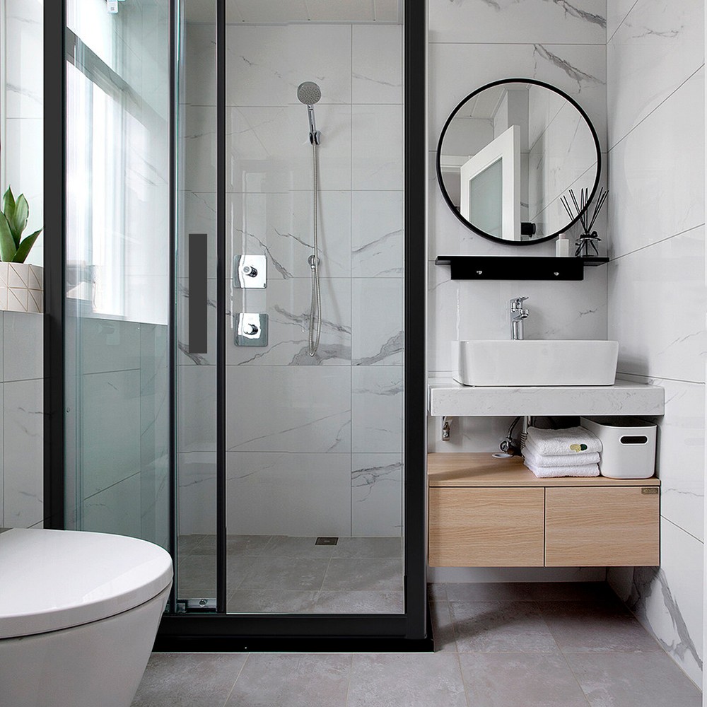 12-Inch Black Shower Door Handle with Towel Rail and Shelf