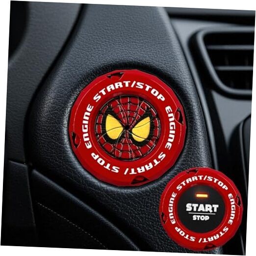 Rotary Push Start Button Cover in Red with Spider-Man Design for Engine Start Stop