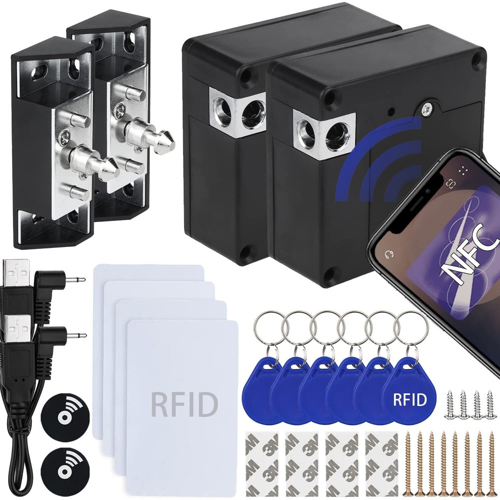RFID Hidden Cabinet Lock 2-Pack Invisible Electronic Keyless Entry Locks for Secure Storage