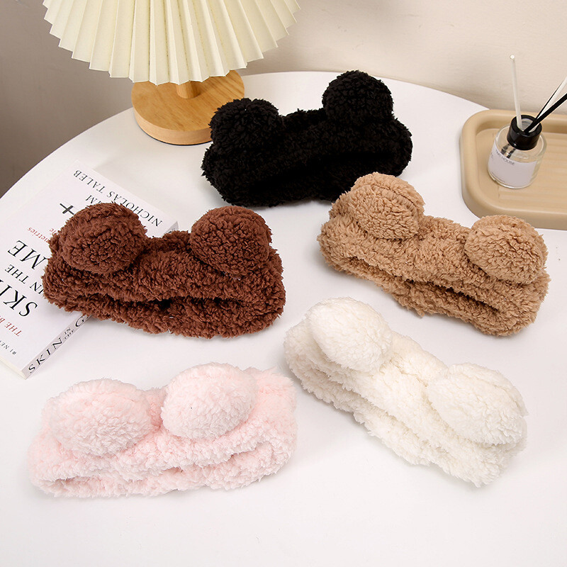 Soft Elastic Cotton Velvet Hairband with Round Ears for Cute DIY Styling