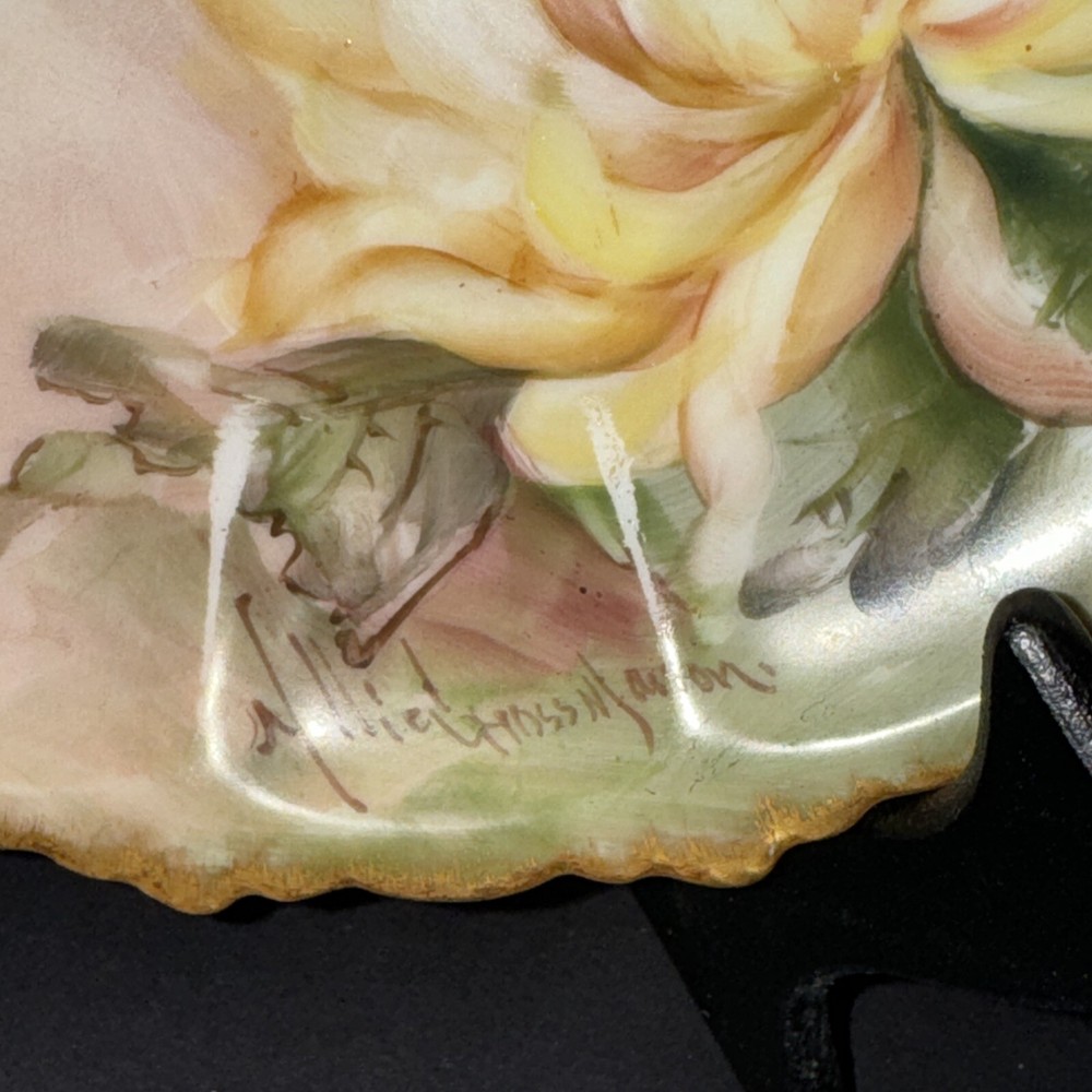 Rosenthal Crown Bavaria Hnd Pntd Sgnd *Nellie Gross Masson* Plate Yellow Roses