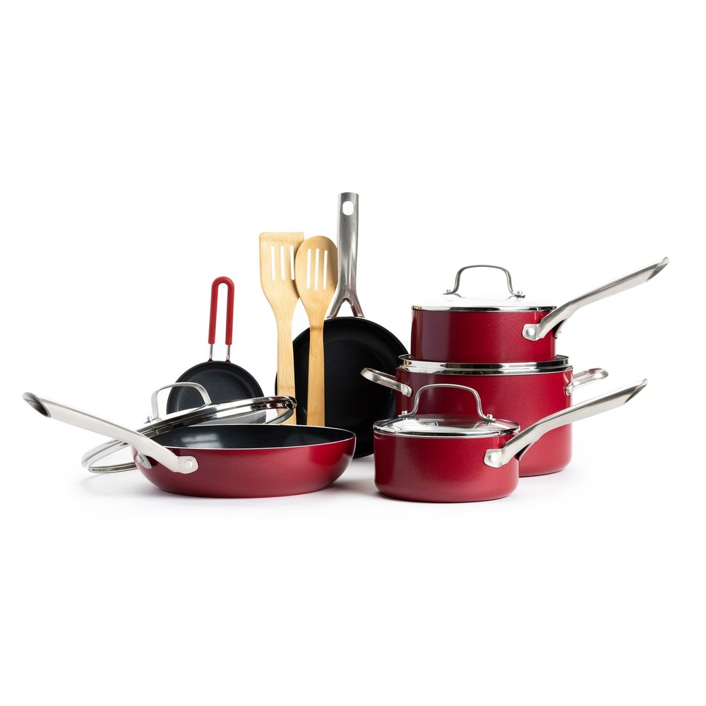 Textured Ceramic Nonstick 12-Piece Cookware Set with Stainless Steel Handles