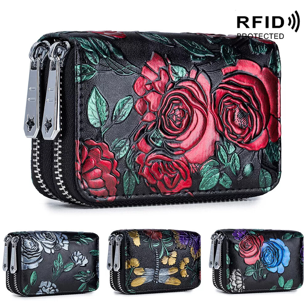 Credit Card Holder Wallet RFID Blocking Leather Coin Purse for Women with Zipper-image