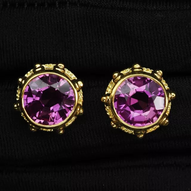 2Ct Round Simulated Amethyst Stud Earrings in 14K Yellow Gold Plated