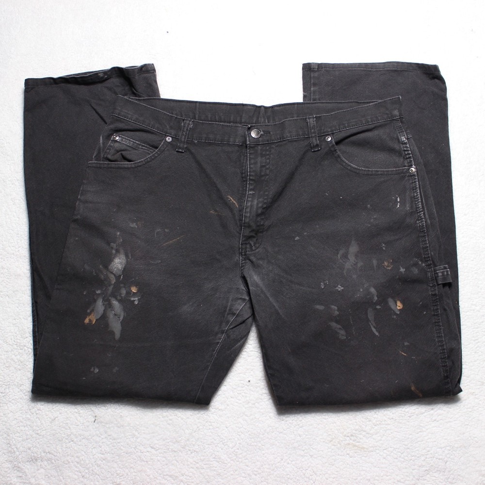 Dickies Black Carpenter Work Pants 36x32 - Distressed Paint Stained Utility Fit