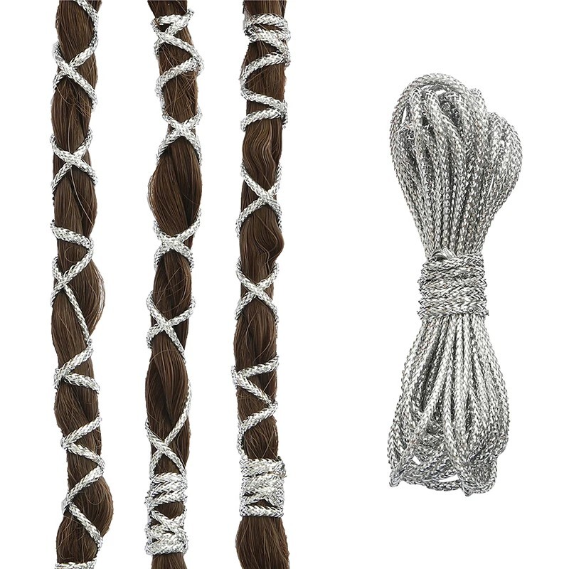 Silver Dreadlock Braiding Cord 1M Non-Elastic Styling Wrap Hair Accessory