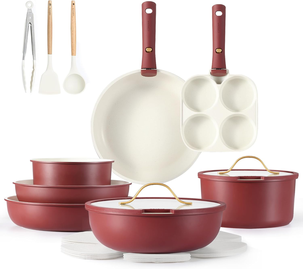 CAROTE 19Pcs Pots and Pans Set, Nonstick Cookware Set Detachable Handle, Inducti